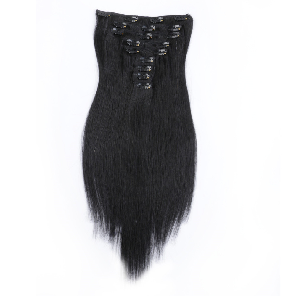 Clip in Hair Extension Wholesale Cheap black Color Invisible double drown clip In Human Hair Extensions HN 217